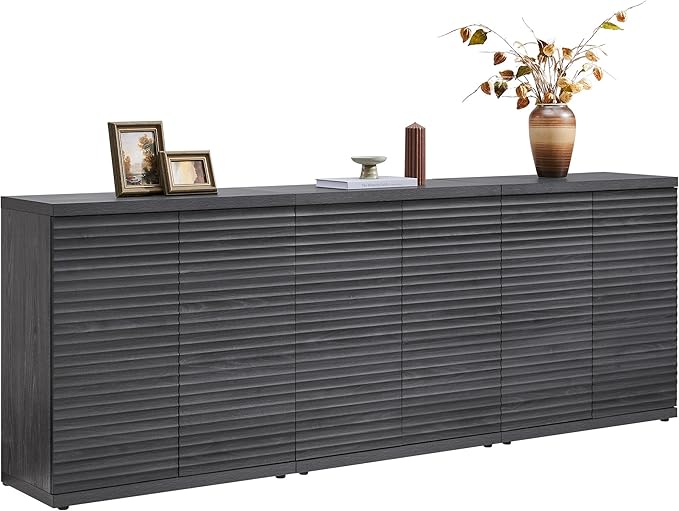 SICOTAS Buffet Cabinet with Storage Accent Sideboard Modern Credenza with Doors & Shelves Fluted Media Console Mid Century Coffee Bar Table for Living Room Kitchen Dining Room Hallway (3PCS)