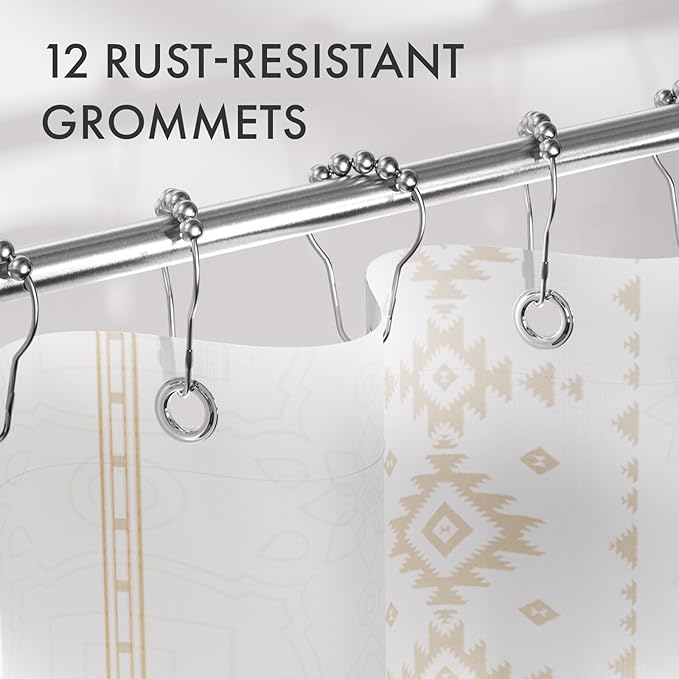 AmazerBath Boho Shower Curtain, Boho Cloth Shower Curtain with 12 Hooks, Hotel Quality Washable Rustic Farmhouse Polyester Fabric Bathroom Shower Curtain Set, 72x72 Inches