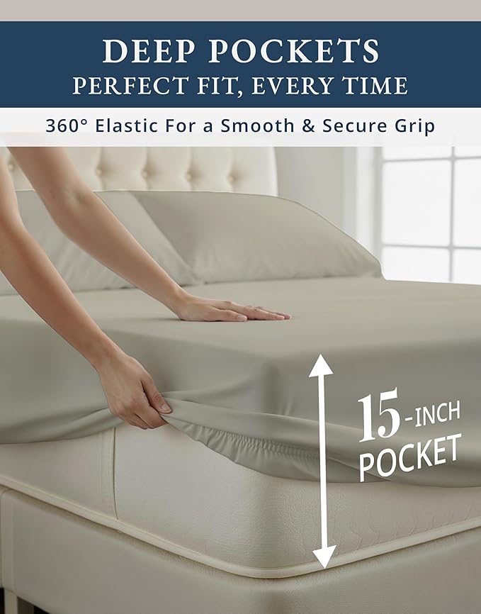 LANE LINEN 100% Egyptian Cotton Bed Sheets sábanas California King, Soft & Comfy Luxury Hotel Like Thick Bedding Sheets & Pillowcase Set, Machine Wash 15" Deep Pocket Sheet Set - Silver
