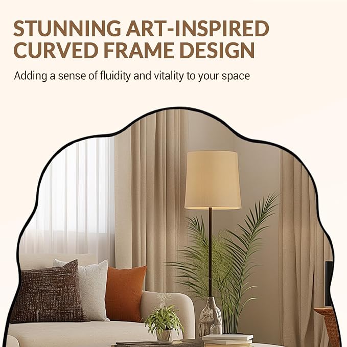 ANDY STAR Bronze Bathroom Mirror -24x36 Inch Wavy Oval Mirror for Vanity, Wavy Scalloped Wall Mirror with Stainless Steel Frame Hang Vertically or Horizontally