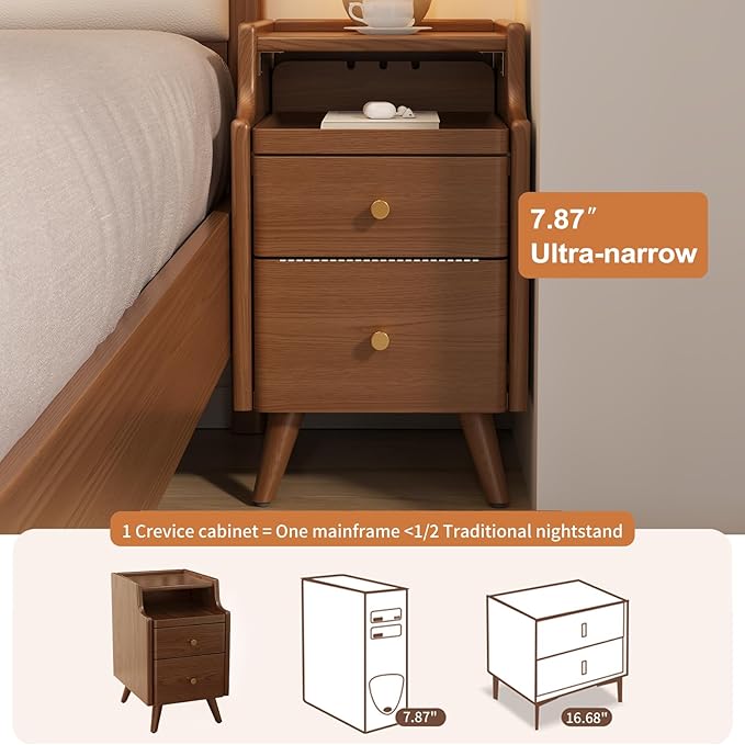 AQIMUELE Wood Nightstand, Walnut Nightstand with 2 Drawers, Bedside Table for Bedroom