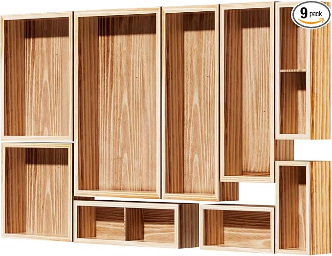 9-Pack Solid Wood Junk Drawer Organizer, Modular Desk Drawer Tray & Accessories with Non-Slip Pad, Multi-Use for Kitchen, Office, Bedroom Dresser, Utensil, Makeup, Stationery, Tea Bags & Coffee Pod
