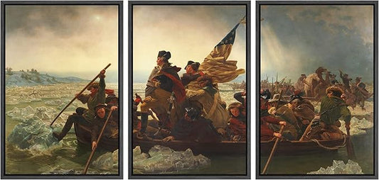 wall26 Framed Canvas Print Wall Art Set Washington Crossing The Delaware by Emanuel Leutze Cultural Historic Oil Painting Fine Art Reproduction for Living Room, Bedroom, Office - 24"x36"x3 Black