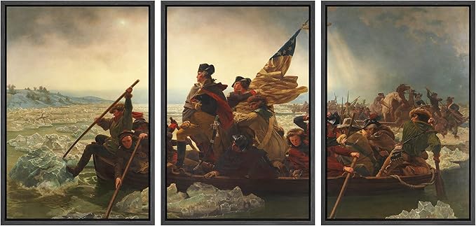 wall26 Framed Canvas Print Wall Art Set Washington Crossing The Delaware by Emanuel Leutze Cultural Historic Oil Painting Fine Art Reproduction for Living Room, Bedroom, Office - 16"x24"x3 Black