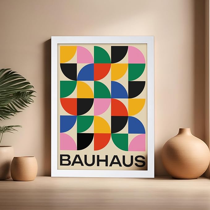 Poster Master Bauhaus Poster - Triangles Print - Geometric ART - Abstract ART - Graphic Design Style - Chic Boho - Mid Century Modern - Living Room or Bedroom Decor - 16x20 White Framed