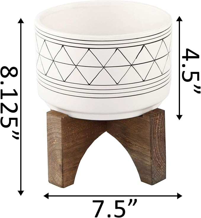 Flora Bunda 7 Inch White Black Line GEO Ceramic ON Stand Mid Century,7" White/Black Line