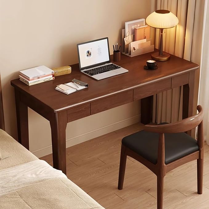 Vintage Solid Wood Desk, Home Office Desk with Drawers, Computer Desk Study Desk for Bedroom Living Room Dormitory Balcony(47.24" Wx17.72 D, Walnut)