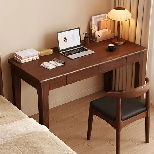 Vintage Solid Wood Desk, Home Office Desk with Drawers, Computer Desk Study Desk for Bedroom Living Room Dormitory Balcony(55.12" Wx21.65 D, Walnut)