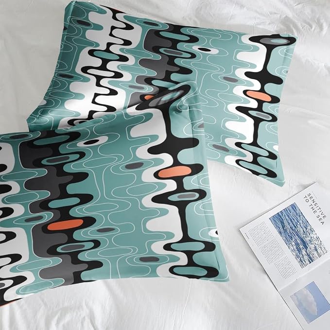 Pamnest Comforter Set Full Size, Mid Century Retro Stripe 7 Pcs Bedding for Kids and Adults, Vintage Geometric Cool Bed Sheet Sets with Fitted Sheet 2 Pillowcases & 2 Shams for Bedroom Bed Decor