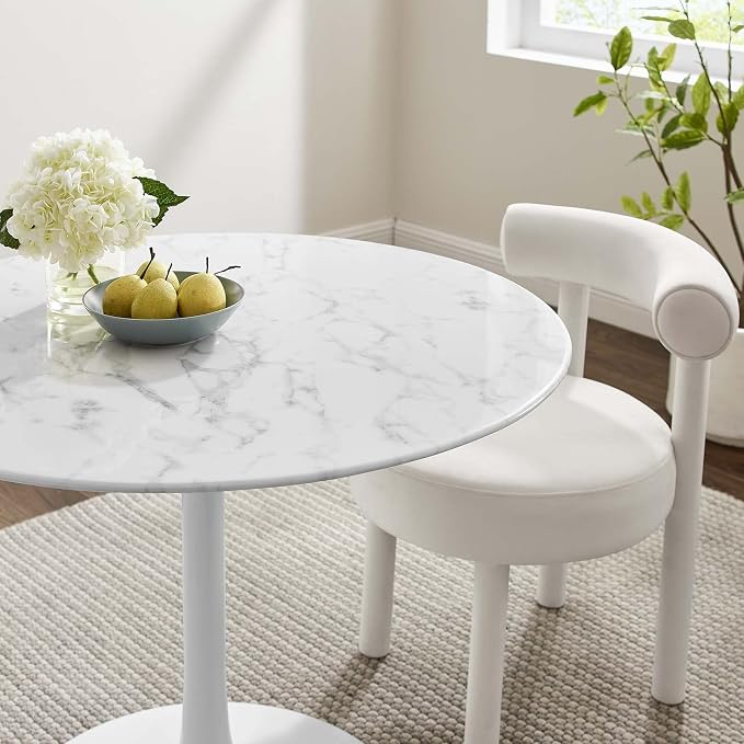 Modway Lippa 40" Mid-Century Dining Table with Round Artificial Marble Top in White