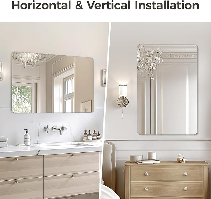 USHOWER Frameless Bathroom Mirror for Over Sink, 24x36 Inch Rectangle Wall Vanity Mirror for Bathroom, Bedroom, Entryway, Polished Edge, Tempered Glass | 24x36 Inch Rectangle Wall Vanity Mirror for Bathroom, Bedroom, Entryway, Polished Edge, Tempered G...
