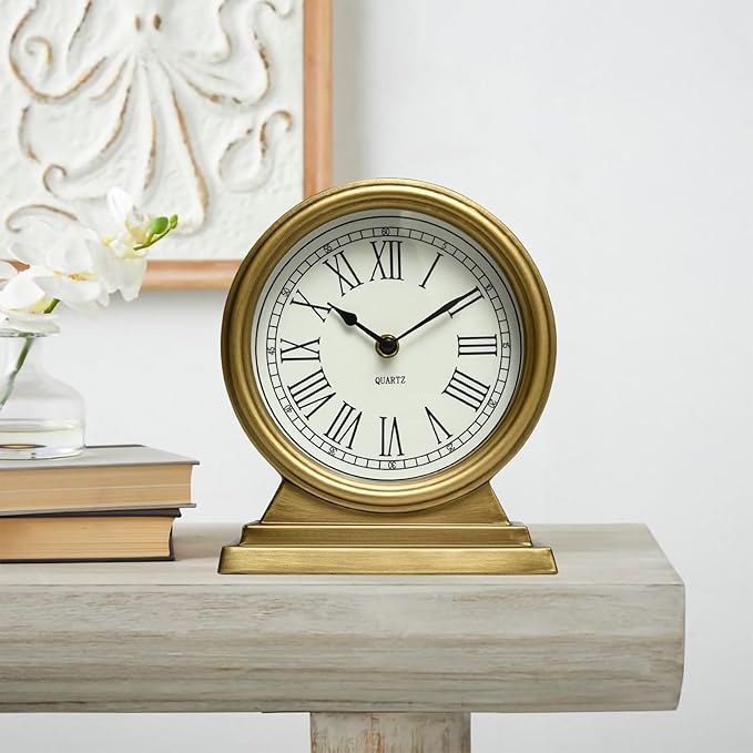 EMAX HOME Vintage Gold Mantle ClockTable for Living Room Decor Table Clock Decorative Battery Operated Table Top Shelf Clock