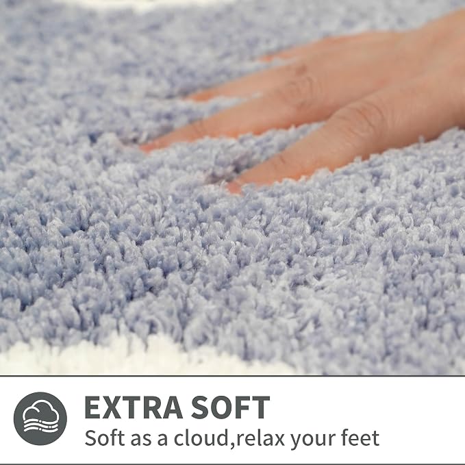 Scalloped Blue Small Bathroom Rugs Mat,Non Slip Absorbent Quick Dry Bath Mats for Shower Room,Plush Microfiber Bath Rug for Bathroom Floor Washable Carpet for Shower Tub Sink Bedroom,16"x24"