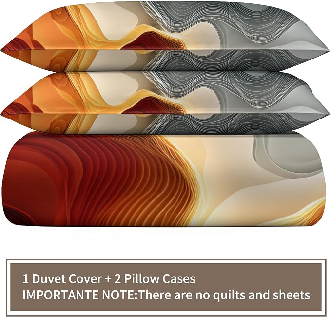 Modern Abstract Duvet Cover Oversized King, Orange Abstract Line Art Bedding Set 3 Piece, Colorful Patterned Comforter Cover with Zipper Soft Microfiber, 2 Pillowcases
