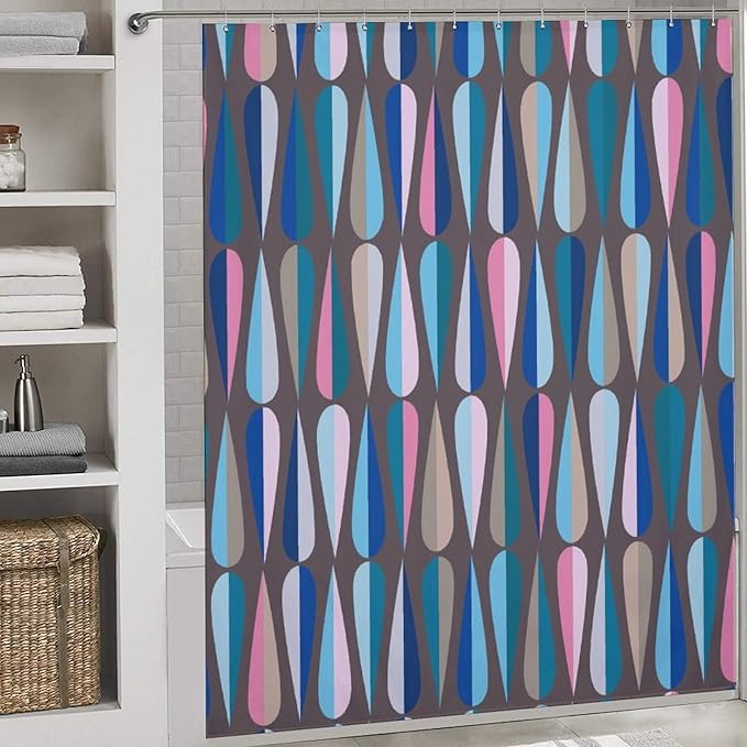 Mid Century Shower Curtain,Modern Colorful Abstract Geometric Drop Shapes Bathroom Curtain Polyester Waterproof Fabric Decor 72x72in（183x183cm）