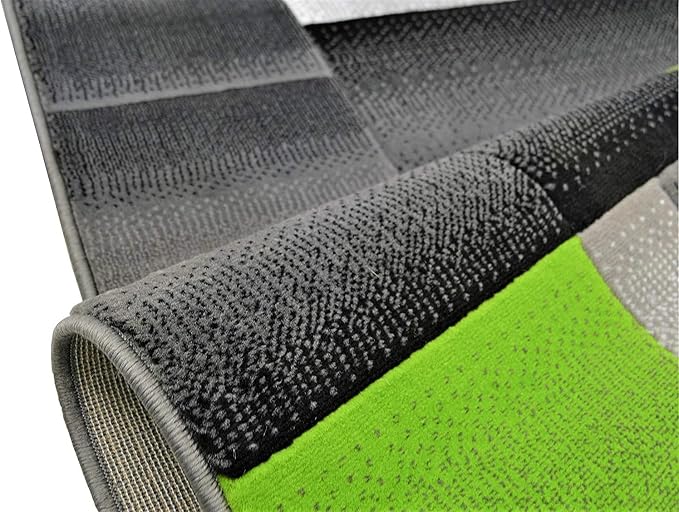 HR 5’ x 7’ Rug in Electric Green - Premium Quality Green/Black/Gray Abstract Geometric Modern Squares Pattern Area Rug - Contemporary Styling for Living Room, Bedroom - Unique Home Decor