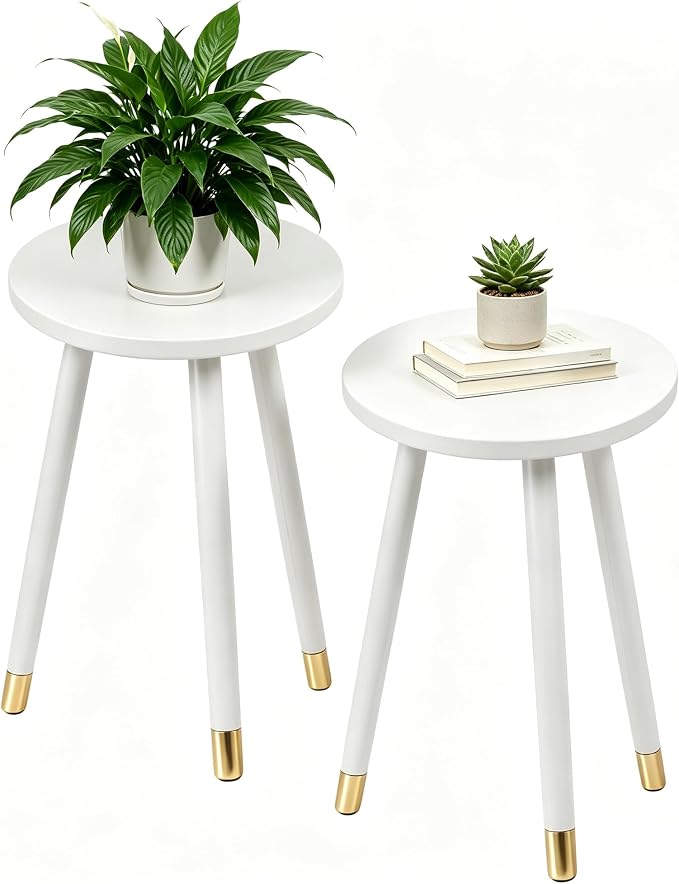 2-Pack Mid Century Plant Stand for Indoor Plants, Modern Metal Flower Pot Holder Stand for Living Room, Decorative Small Round Side Table for Balcony, Patio, Office, 16.5” High, White