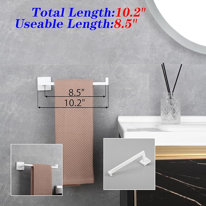 GERZWY Bathroom 3-Pieces Hardware Sets Stainless Steel - Toilet Paper Holder Towel Ring Coat Hook, White