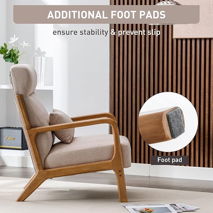 ANJ Mid Century High Back Accent Chairs Set of 2, Single Lounge Armchair with Solid Wood Frame, Comfy Reading Chair for Living Room, Easy Assembly