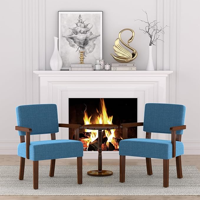 Accent Chair with Solid Wood Frame,Arm Chairs with Soft Seat and Armrests,Upholstered Reading Leisure Chair for Living Room,Bedroom,Office,Waiting Room