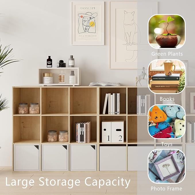 VDNEND Wooden 9-Cube Storage Organizer with Closed Back Panel, 11in Cube Shelf Opening, Bookshelf, Display Shelf,Closet Cabinet for Home and Office,White Oak