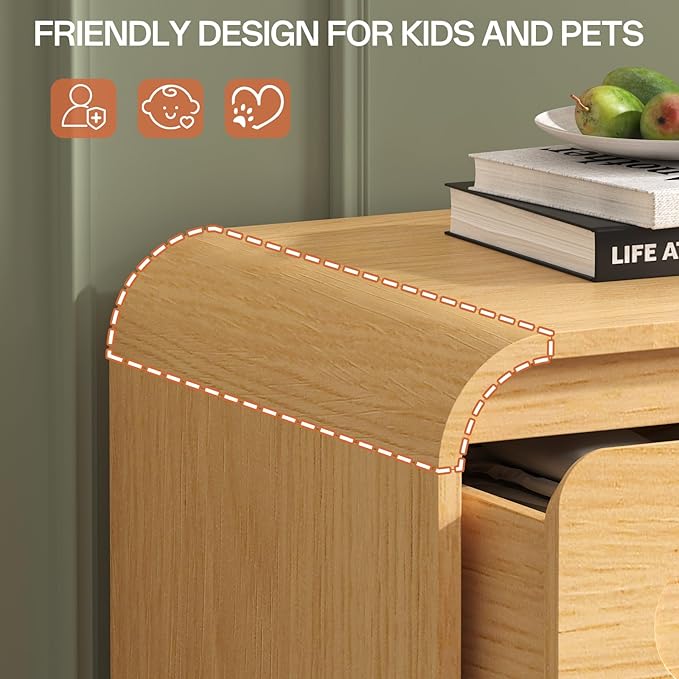 Dresser for Bedroom with Pre-Installed Slides, 6 Drawer Modern Wood Chest of Drawers, 47" Wide Storage Dresser for Bedroom or Hallway, Natural Oak