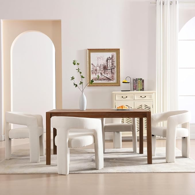 HNY Modern Barrel Kitchen & Dining Room Chairs Set of 6, Chenille Upholstered Accent Chairs with Arm, 18.5'' Wide Side Armchairs Vanity Chairs for Living Room Bedroom Makeup Small Spaces, White