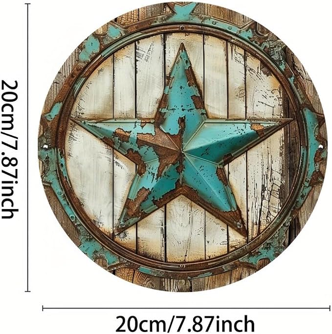 1pc Rustic Texas Star Iron Wall Art, 8" Round Metal Tin Sign, Vintage Decor, No Electricity Needed, with Ideal Gift and Scrapbooking Accessory for Home, Cafe, Apartment, Restaurant