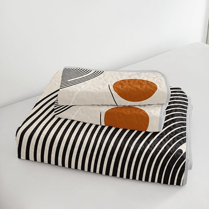 AILONEN Boho Mid Century Bedding Sets,Vintage Geometry Quilt Set Queen Size,Modern Minimalist Simplistic Bedspread Coverlet - Soft Lightweight 3Pcs 1 Quilt with 2 Pillowcases,Brown