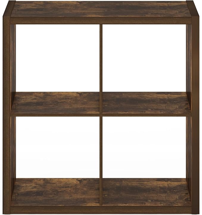 Furinno Cubicle Book Shelf, 4-Cube Bookshelf, Extra Thick Frame Reversible Bookcase with Open Back, 14.6" x 30" x 30", for Living Room, Bedroom, Home Office, Amber Pine