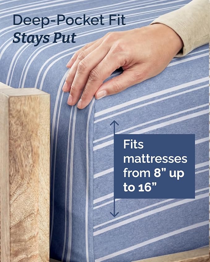 Twin XL Size 3 Piece Sheet Set - Comfy Breathable & Cooling Sheets - Hotel Luxury Bed Sheets for Women & Men - Deep Pockets, Easy-Fit, Soft & Wrinkle Free Sheets - Blue Stripes Oeko-Tex Bed Sheet Set