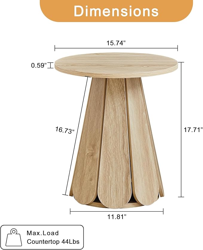 Round End Table Nightstand Set of 2, Mid Century Modern Side Table, Circle Bedside Tables Wood Night Stands for Bedroom, Living Room, Small Space, Natural