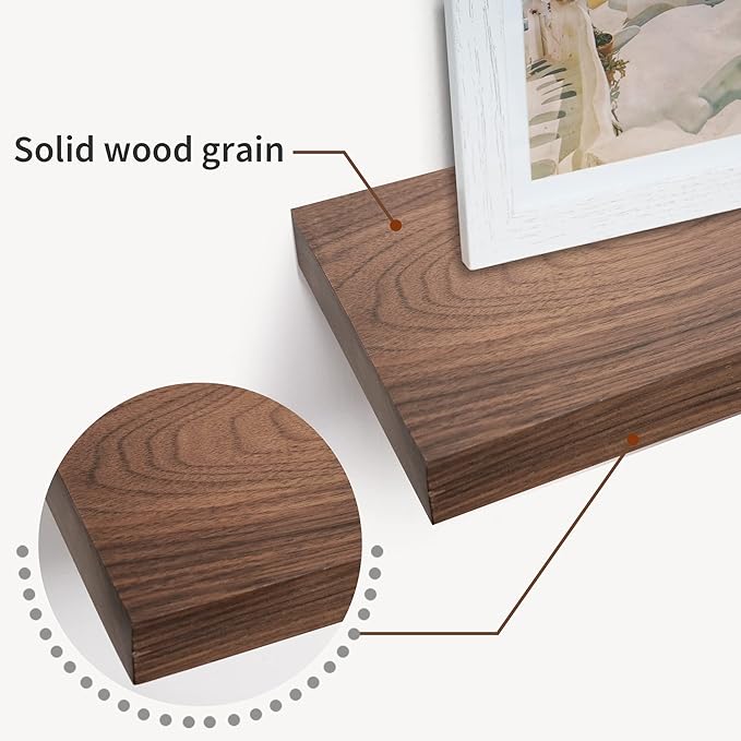 Axeman Floating Shelves Walnut | 36 Inch Wide x 6 Inch Deep Solid Walnut Wood Shelves Set of 2 - Natural Wooden Shelves for Room Wall Decor