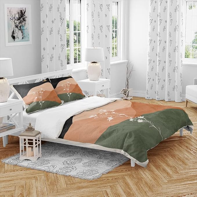 Modern Abstract Mid Century Duvet Cover King Size,Burn Orange Boho Bedding Set 3 Pcs Bohemian Sun Moon Art Duvet Cover Sets for Shabby Chic Home Soft Comforter Cover Set with 2 Pillowcase