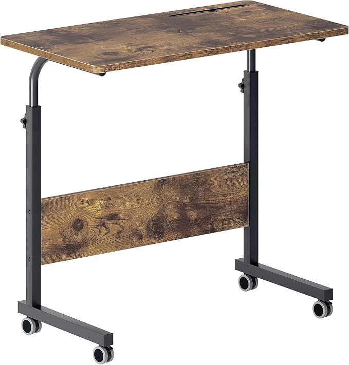 DlandHome Rolling Desk Adjustable Standing Desk, Mobile Side Table 31.4 Inches w/Wheels Adjustable C Table Movable Portable Laptop Computer Stand for Bed Sofa,Retro