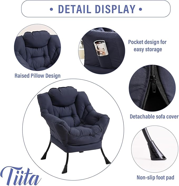 Tiita Modern Large Accent Chair with Ottoman, Navy, Comfy Leisure Sofa Armchair with Ottoman, Reading Chair with Footrest for Bedroom, Living Room, Dorm Rooms