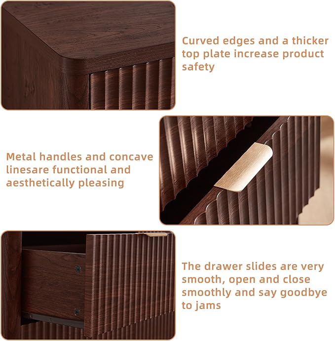 LEYAOYAO Fluted 6 Drawers Dresser Set of 2, 48" Wide Modern Chest of Drawers with Metal Handle, Walnut Curved Profile Dresser TV Stand, Wooden Drawer Organizer for Bedroom, Living Room, Hallway