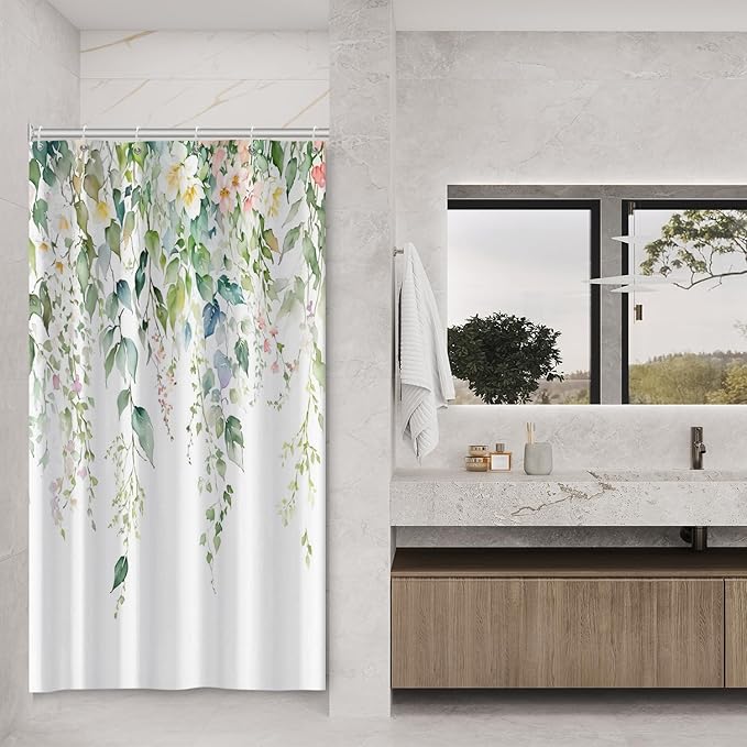 Sage Green Eucalyptus Shower Curtain Watercolor Botanical Floral Leaves Shower Curtain Set Spring Nature Bathroom Decor with 10 Hooks,54x78 Inches