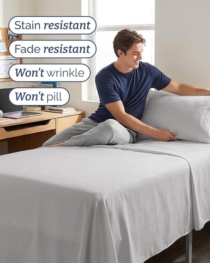 Twin XL Size 3 Piece Sheet Set - Comfy Breathable & Cooling Sheets - Hotel Luxury Bed Sheets for Women & Men - Deep Pockets, Easy-Fit, Soft & Wrinkle Free Sheets - French Grey Oeko-Tex Bed Sheet Set