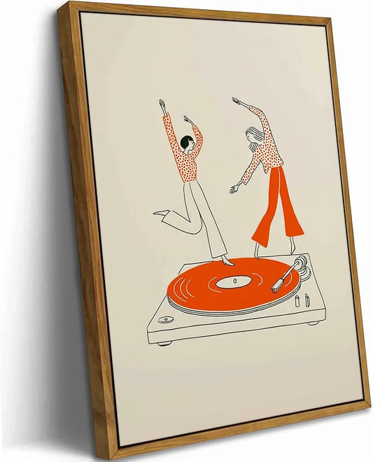 Floating Framed Funny Vinyl Record Canvas Wall Art, Dancing Girls Print Poster, Abstract Music Decor Picture, for Bar, Cafe, Kitchen, Dining Room, Restaurant, Home Decoration, 12x16in