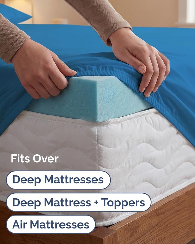Extra Deep Twin XL Sheet Set - 4 Piece College Dorm Bed Sheets Set with Extra Deep Pockets - Ultra-Soft, Comfy & Breathable Bedding for Women, Men, Kids & Teens - Wrinkle & Fade Resistant - Denim Blue