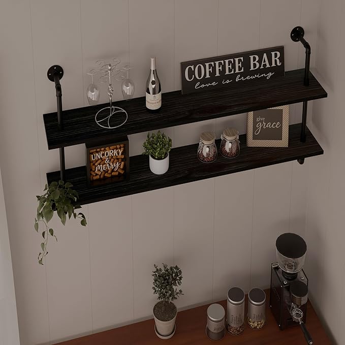 HDDFER Floating Bookshelf Shelves Industrial Pipe Shelving Pipe Shelf Rustic Black Wall Shelves 36 Inch Farmhouse for Wall Mounted