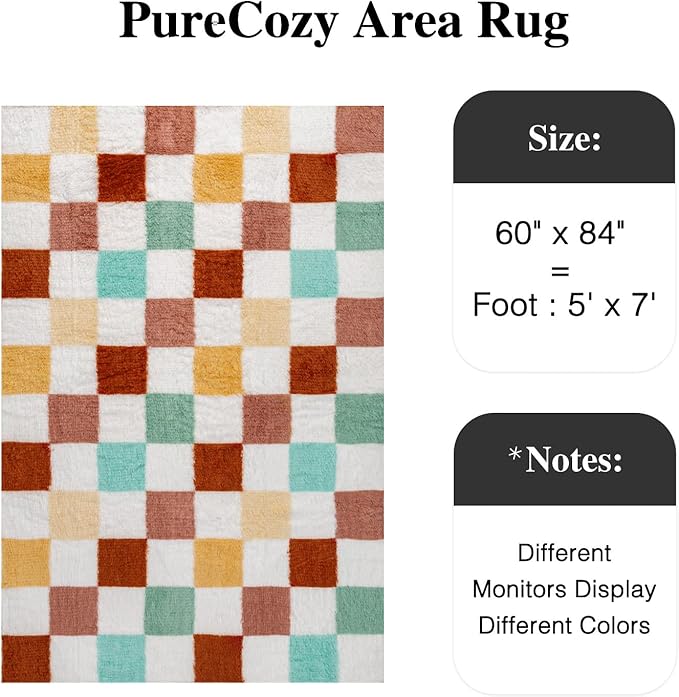 Checkered Rug 5x7 for Living Room, Colorful Modern Shag Rug Super Soft Washable Indoor Fuzzy Carpet Non-Slip Fluffy Rugs for Bedroom Home Aesthetic Decor