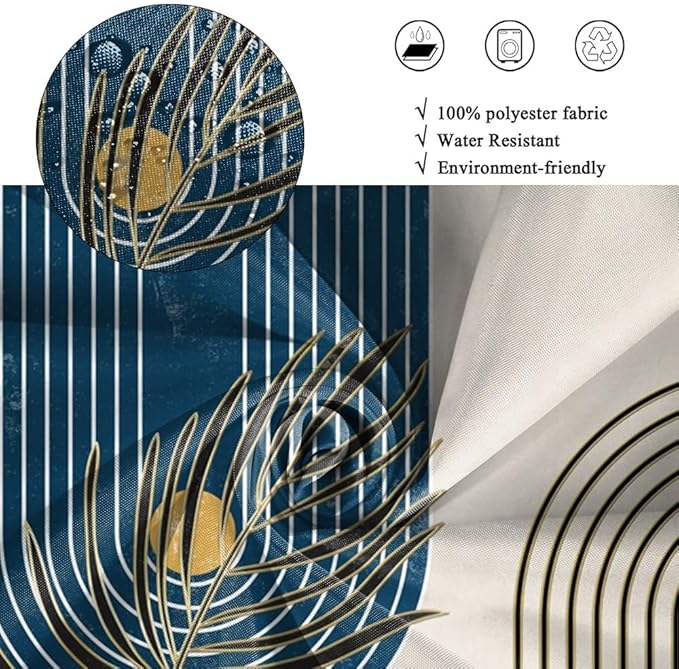 Mid Century Boho Shower Curtain for Bathroom Modern Abstract Minimalist Bathroom Decor Set Plant Leaves Arch Sun Bathtub Curtains Machine Washable Waterproof Polyester Fabric with Hooks 72x96 Inch