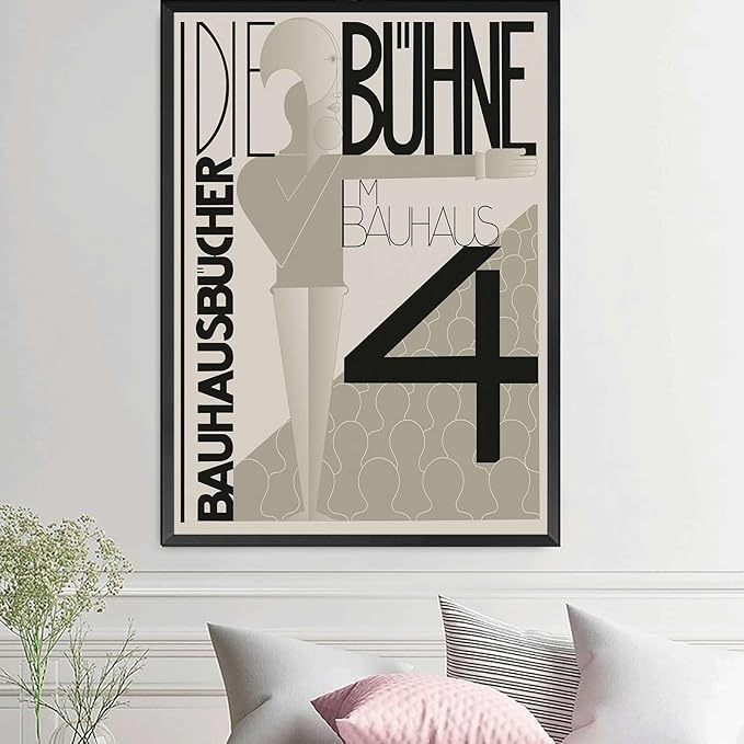 Poster Decorative Canvas Painting Bauhaus Graphic Design Exhibition Poster Black White Modern Scandinavian Wall Art Abstract Line Typography Decor Living Room and Bedroom Office Decoration 8x12inch