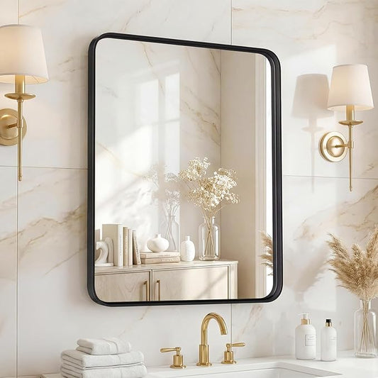 NEWBULIG Wall Mirror, Bathroom Mirror for Over Sink, Matte Metal Framed Vanity Mirror, Wall Decor for Bedroom, Tempered Glass