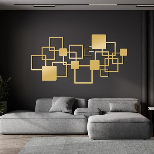EANHIPE Square Metal Wall Decor, Geometric Metal Wall Art, Abstract Wall Decor, Minimalist Luxury Wall Art, Mid-Century Modern Wall Decoration for Living Room Bedroom (Gold, 41"x21"/105x54cm)