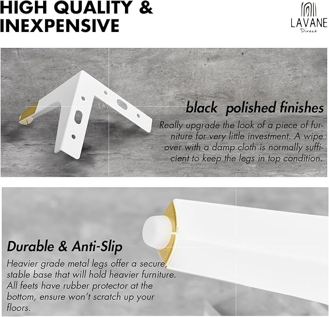 La Vane 6 Inch Metal Furniture Legs, Set of 4 - Modern Diamond Triangle White/Gold DIY Replacement Feet Corner Legs for Cabinet, Sofa, Sideboard, Couch, Dresser Makeover