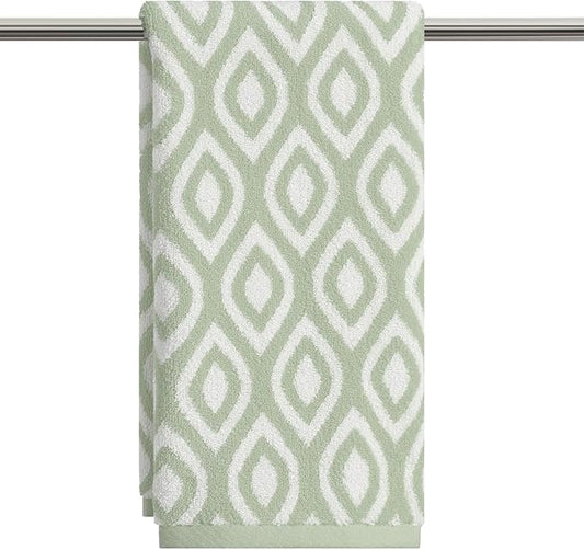 Artoid Mode 1 Pc Beige Green Diamond Grid Jacquard Hand Towels for Bathroom, 100% Cotton Soft Absorbent Bathroom Decor Towels, 13.7 x 29.5 Inch