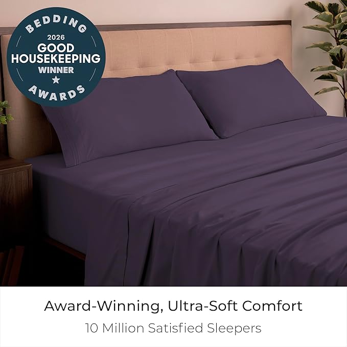 Mellanni King Sheets Set - 4 PC Iconic Collection Bedding - Hotel Luxury, Extra Soft, Cooling Bed Sheets - Wrinkle, Fade, Stain Resistant (King, Purple)